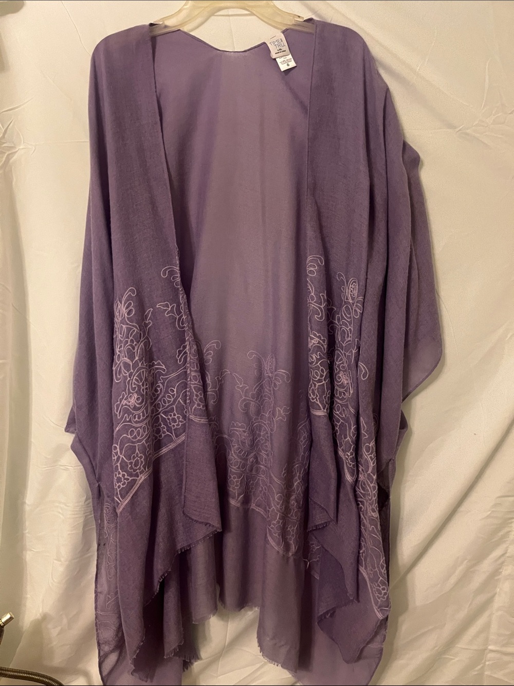 Time and Tru Lavender Sheer Floral Embroidered Kimono